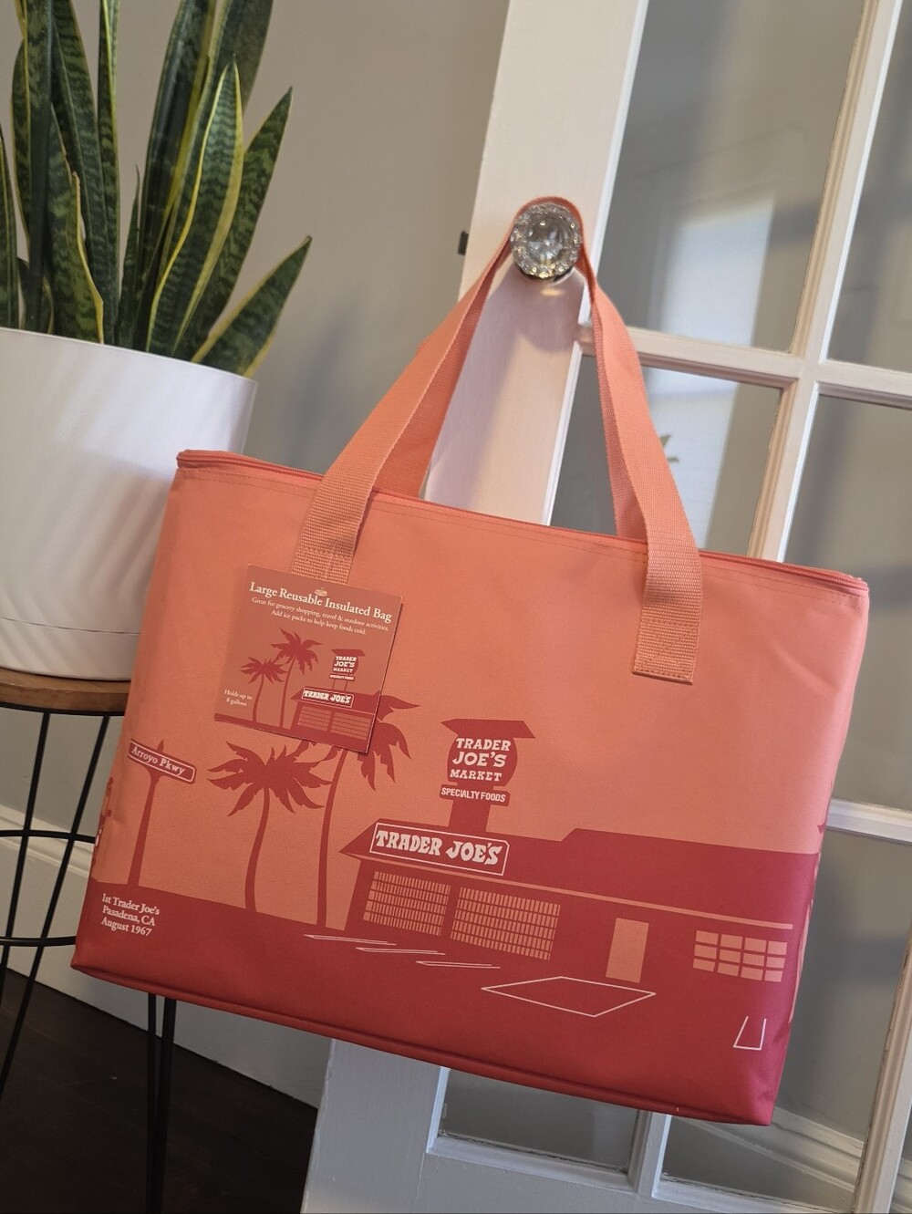 Trader Joe's Coral-Pink Reusable Insulated Tote Bag